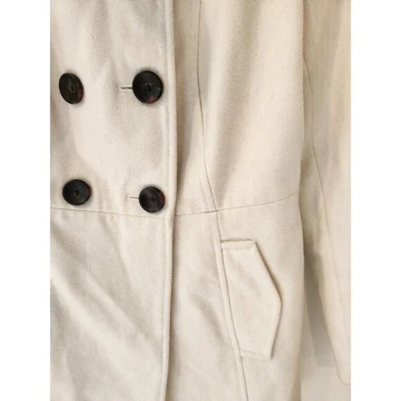 Old Navy Peacoat Women’s Size Extra Small Cream Long Sleeve Hood Lined Pockets - Picture 3 of 9